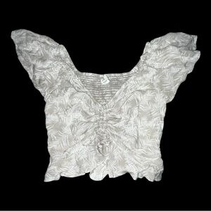 Women's Cream Scrunch Tie Ruffled Top, Size Medium.